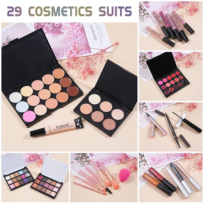 All In On Makeup Kit Makeup Set For Teens, Women, Girl and Beginners Includes Eyeshadow Concealer Palette Lip Gloss Set Lipstick Eye Pencil Makeup Brushes