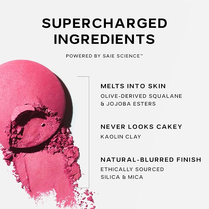 Saie SuperSuede Baked Blush - Talc-Free Powder Blush for All Day Wear - Enriched with Plant-Derived Squalane + Glycerin to Help Moisturize Dry Skin - Grazie (0.1 Ounce)