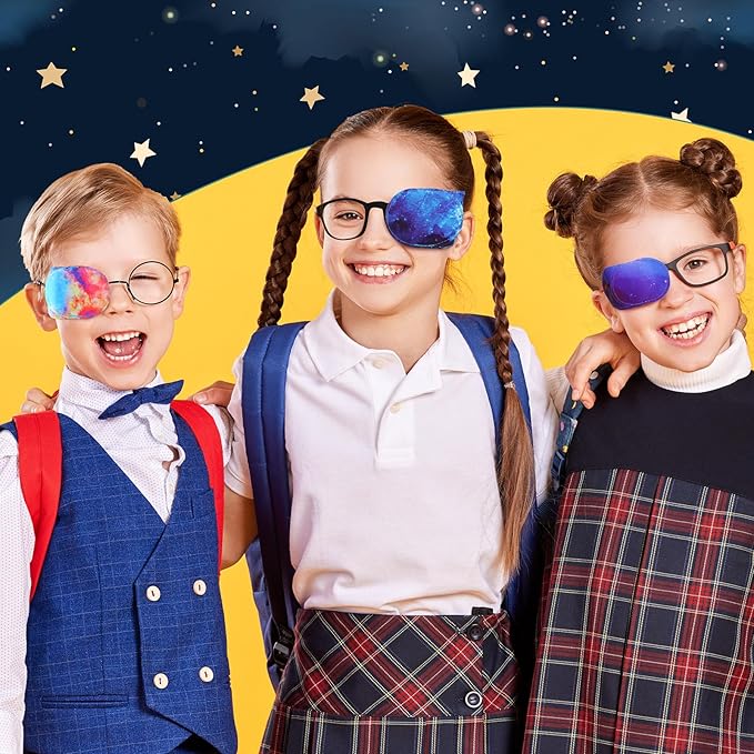 Newcotte 12 Pcs Eye Patch for Kids Girls Boys Reusable Eye Patch for Glasses over the Lens Colorful Eye Patch Toddler Eye Patch Adorable Kids Eye Patches Assorted Eye Patch Cover (Starry Sky)