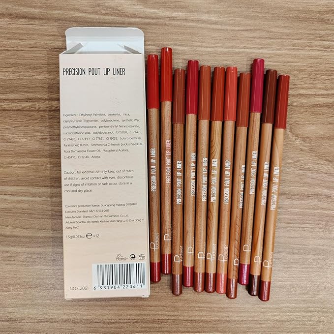 Lip Liner Set, 12Pcs Pure Natural Oak Brown Lip