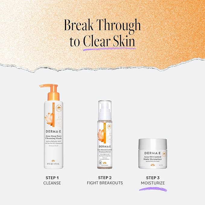 DERMA E Acne Oil Control Face Moisturizer, 2 Oz, Matte Moisturizer with Salicylic Acid, Tea Tree Oil & Aloe Vera, Face Cream Rebalances Sebum Production & Prevents Blemishes, Redness & Breakouts 2 Oz