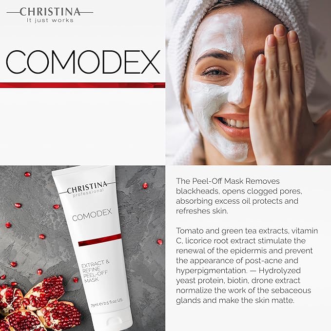 -CHRISTINA- Comodex Extract & Refine Peel Off Mask with Salicylic Acid and Vitamin C | Facial Peeling for Blackhead Removal & Oil Absorbing Effect | For All Skin Types 75ml