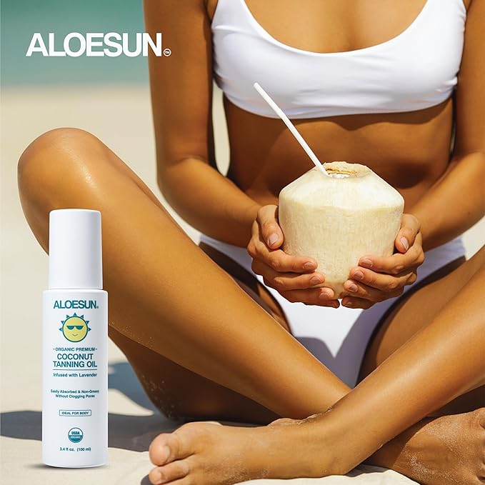 Organic Coconut Tanning Oil Spray Infused with Organic Lavender Oil | Natural Deep Tanning Accelerator | Moisturizing & Hydrating Tan | Non-Greasy | Vegan & Cruelty-Free | Travel Size 3.4 Oz