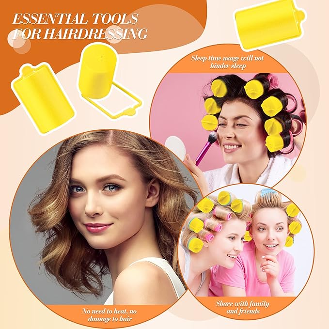 Geyoga 18 Pieces Sponge Hair Rollers Large Soft Foam Hair Styling Curlers Large Size Hairdressing Curlers for Women(1.4 x 2.6 Inches,Yellow)