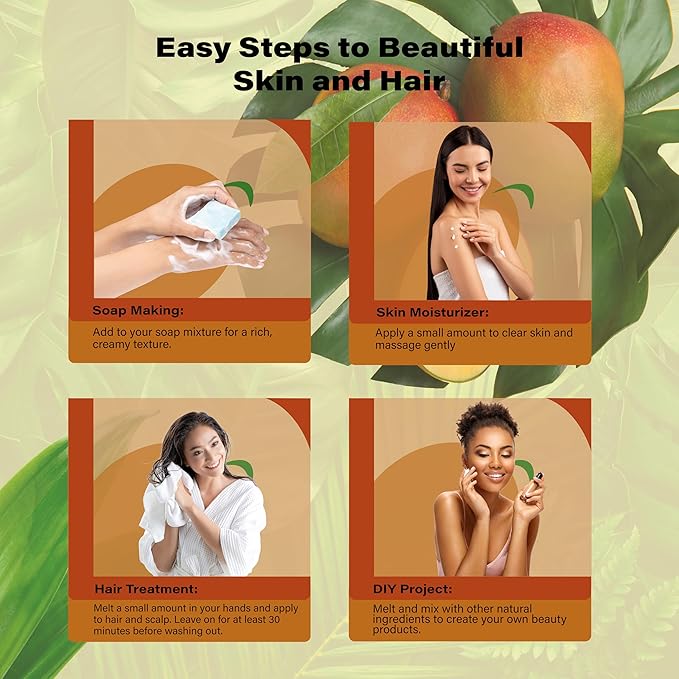 Raw Mango Butter 2 lbs. Bar - 100% Pure Natural Unrefined - Great for Skin, and Hair Growth. DIY Soap Making, Body Butters, Lotions and Creams.