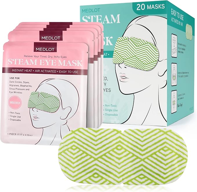 Steam Eye Masks, 20 Packs Heated Eye Mask for Dry Eyes, Puffy Eyes, Dark Circles, Disposable Moist Warm Eye Mask for Sleeping, Relief Eye Fatigue Hot Sleep Eye Mask, Unscented