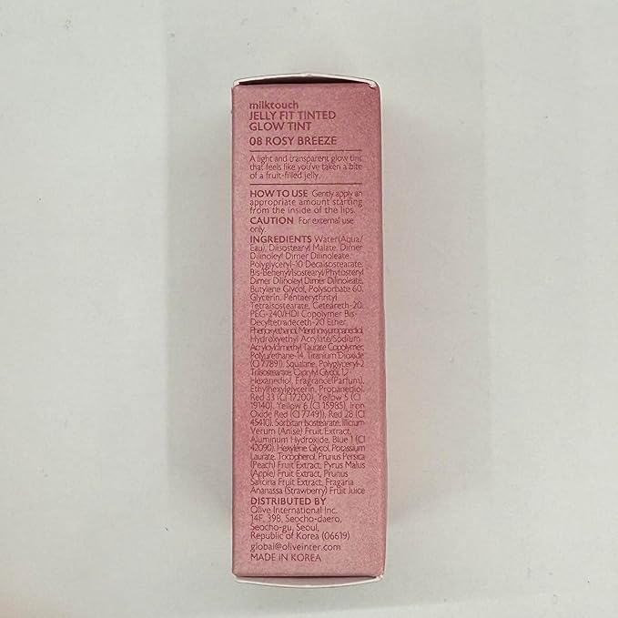 MILKTOUCH Jelly Fit Lip Tint (08 Rosy Breeze) with Cooling Plumping Effect and Water-Based Non-Sticky Texture | Long Lasting Korean Beauty Lipstain Tinted Gloss Oil Brown K Makeup