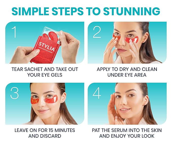 Stylia Collagen & Vitamin C Under Eye Patches for Puffy Eyes & Dark Circles - Depuffing, Hydrating & Firming Under Eye Mask with Hyaluronic Acid - Vegan, Cruelty-Free Skincare (30 Pairs)