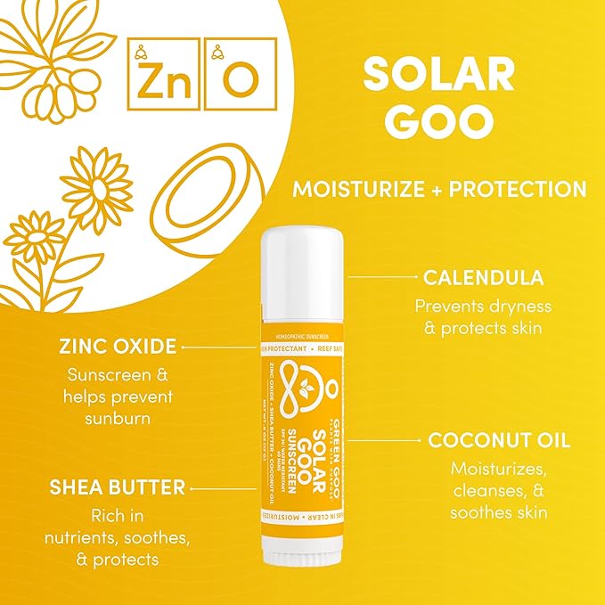 Green Goo Natural Skin Care Salve, Solar Goo, 30 SPF Sunscreen, 0.6-Ounce Stick, 3-Pack
