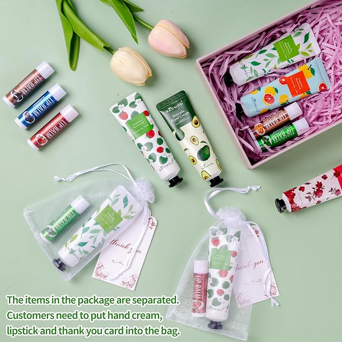 50 Set Bridal Shower Favors for Guests,Hand Cream Bulk and Lip Balm Bulk for Bridal Wedding or Baby Shower Party Gifts for Adults with Organza Bag Thank You Card