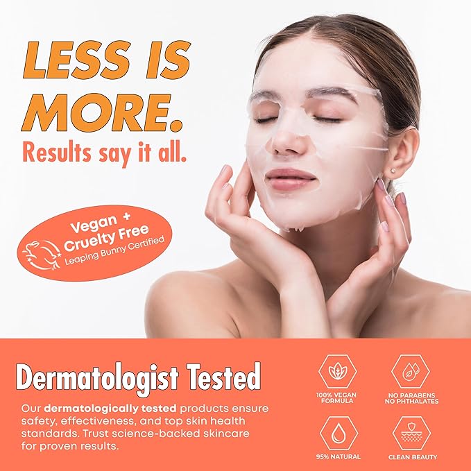 Vitamin C Face Mask – Dermatologist Tested, Anti-Aging, Korean Skin Care, Evens Tone Hydrates Revitalizes – Clean Beauty Vegan Sheet Mask for Dull Sensitive Skin – 5 Sheets