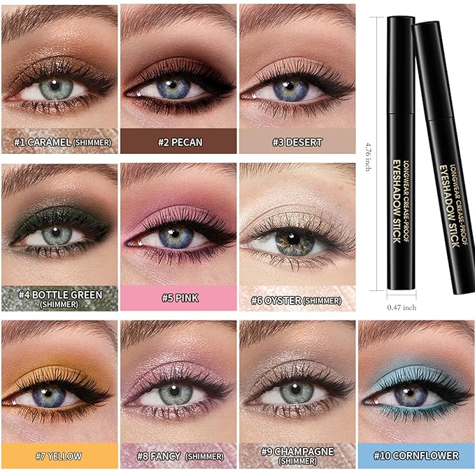 Eyeshadow Stick Waterproof Long Wear Cream Eye Shadow Pencil Single Shimmer Glitter Blendable Smokey Eyeshadow Crayon Cream to Powder Highly Pigmented Color Eyeliner Makeup, 4 GREEN