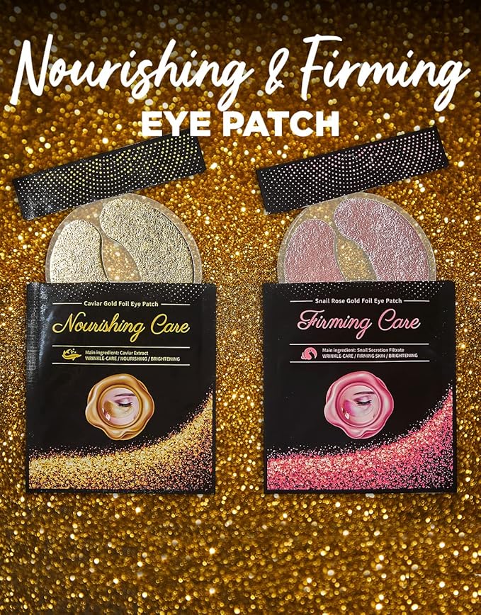 YURICOS Caviar Gold Foil Under Eye Mask Patch for Dark Circles and Puffiness 20 Pairs - Premium Anti-Aging 24k Gold Eye Mask to Diminish Under Eye Wrinkles, Lines