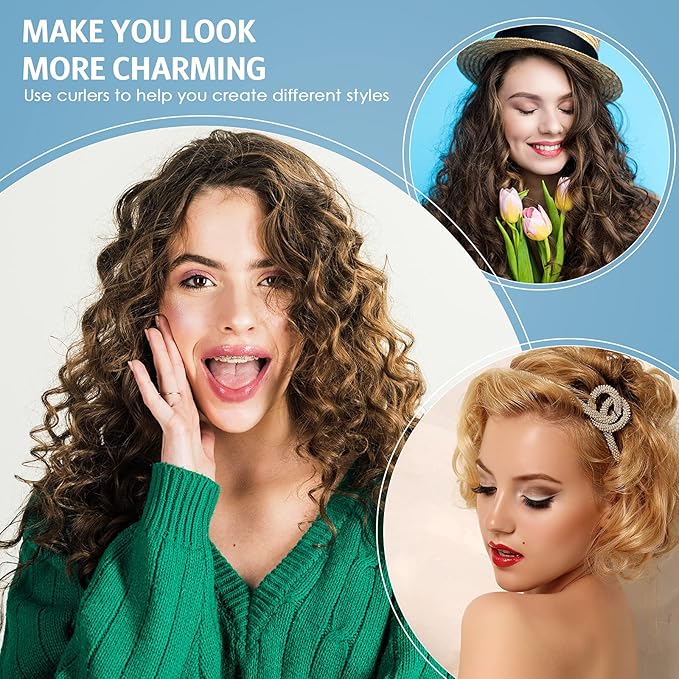 Syhood 30 Pieces Flexible Curling Rods Twist Hair Rollers Soft Foam Rods No Heat and 1 Pcs Steel Rat Tail Comb for Women Long and Short Hair(7 x 0.7 Inch,Blue)