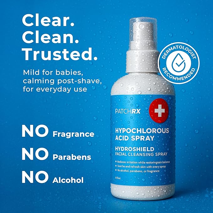 Hypochlorous Acid Spray (8oz, 2 packs), HOCL Facial Cleanser Acne Spray for Face, Body, Eczema, Pimples, Breakouts & Overall Skin Recovery (Reduces Redness)