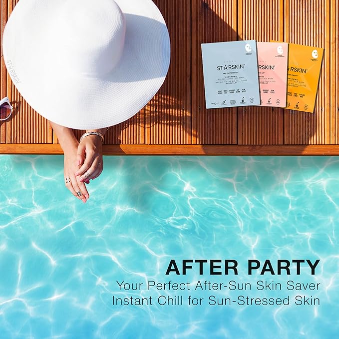 STARSKIN After Party 1x40g, Bio-Cellulose Brightening Face Mask for all Skin Types, Korean Skincare Mask infused with Vitamin C Serum and Niacinamide, Energizing and Soothing, K Beauty Skincare
