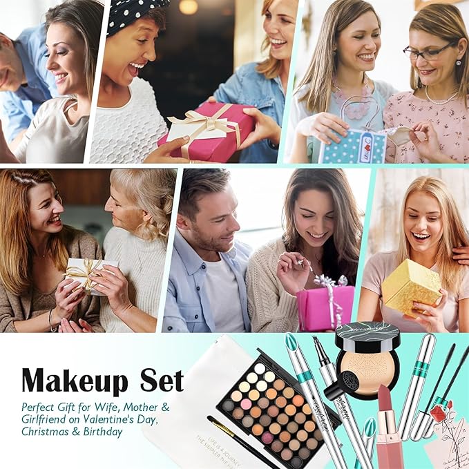Makeup Sets for Women Girls Makeup Bag Eyeshadow Palette Air Cushion Eyebrow Pencil Mascara Lipstick, Create Sophisticated Makeup for Your Wife & Girlfriend