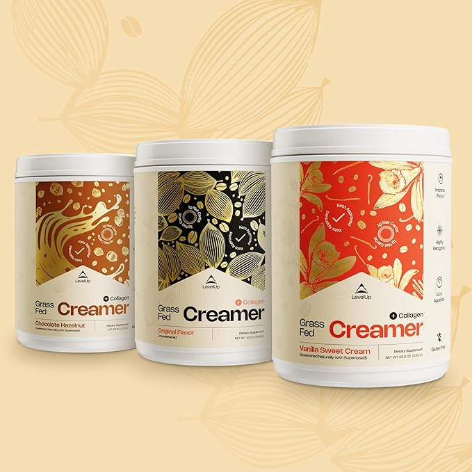 LevelUp Creamer, with Energizing MCT Oil and Collagen Peptides, Keto Coffee Creamer, Supports Natural Energy & Ketone Production - Vanilla Sweet Cream, 11 oz