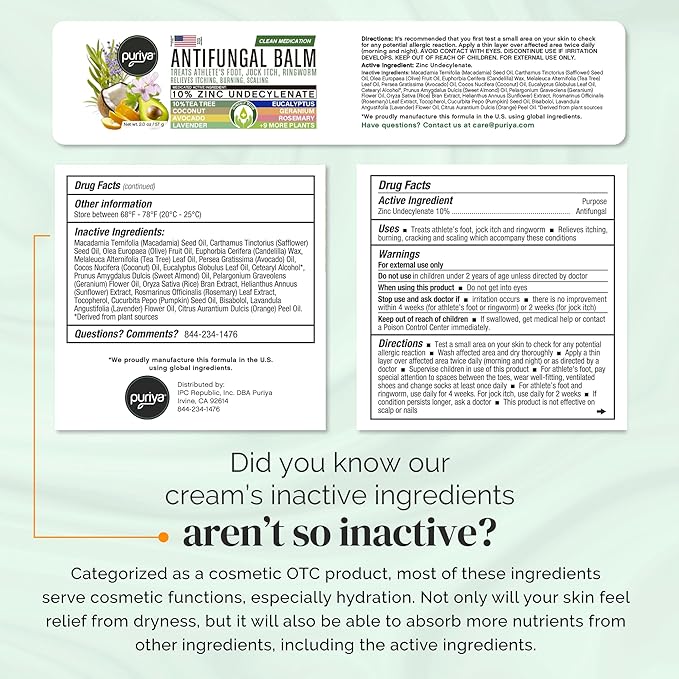 Puriya Clinically Proven Antifungal Cream for Skin Fungus, Extra-Strength Athletes Foot Cream Treatment, Jock Itch, Ringworm Treatment for Humans, Anti Fungal Itchy Skin Relief with Tea Tree Oil