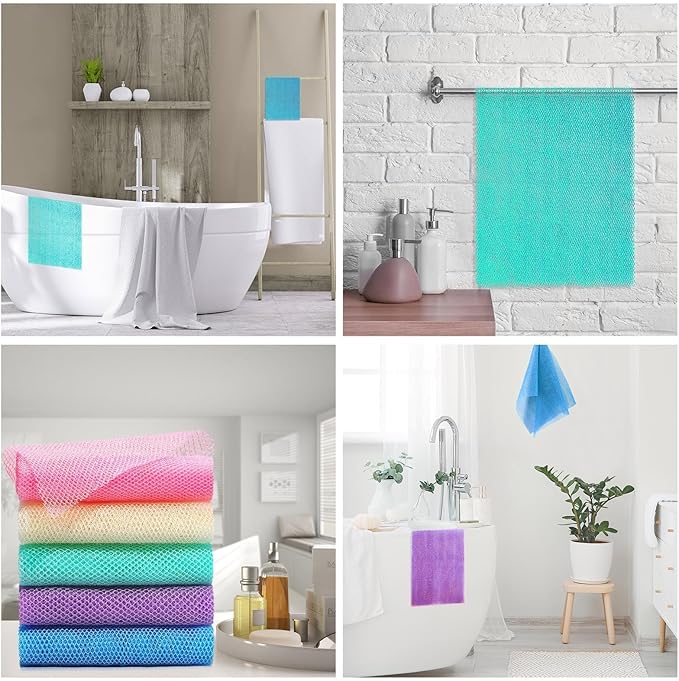 UJFQBH 6 Pieces African Bath Sponge African Net Long Net Bath Sponge Exfoliating Shower Body Scrubber Back Scrubber Skin Smoother,Great for Daily Use (Purple, Purple, Pink, Orange, Blue, Green)