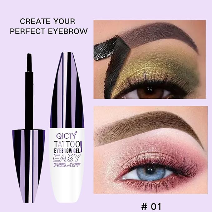 2 Pcs Dark Brown Easy Peel Off Eyebrow Gel, Tattoo Eyebrow Tint, Waterproof & Sweatproof Peel Off Tinted Eyebrow, Long-lasting Natural Color Up to 3 Days, Eyebrow Tattoo for All Skin Types (#01)
