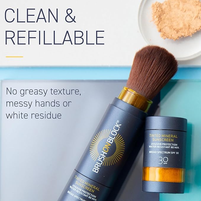 Brush On Block Mineral Sunscreen Powder Refill, Natural Broad-Spectrum SPF 30, Safe for Sensitive Skin, UVA UVB Face Protection, Reef Friendly (Touch of Tan - Refill)