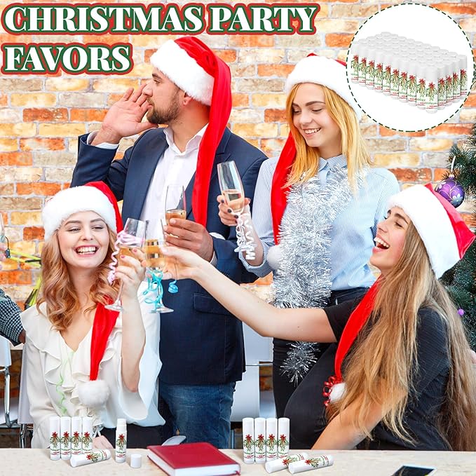 50 Pcs Christmas Lip Balms Mistletoe Gifts Bulk Christmas Vanilla Flavors Lip Balms Lips Moisturizer for Christmas Stocking Stuffers Xmas Party Supplies Favors