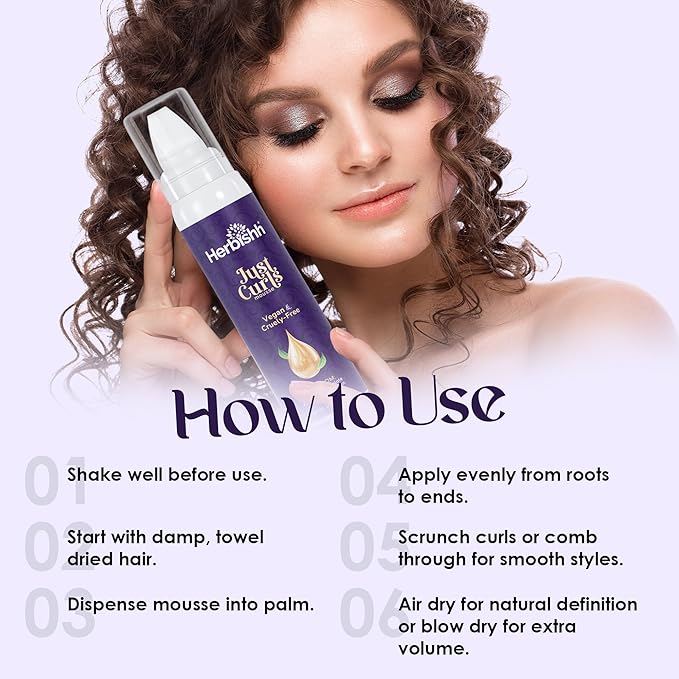 Herbishh Just Curls Weightless Hair Mousse (69g), Volumizing Mousse for Curly & Wavy Hair, Anti-Frizz Styling Foam Mousse, Flexible Hold, Hydrating & Non-Sticky, Travel-size Aerosol Product