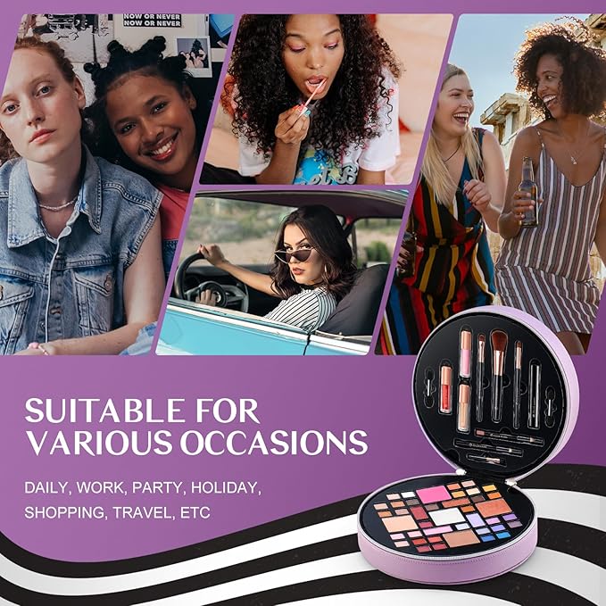 Color Nymph All In One Makeup Kit For Teens With Portable Cosmetics Bag, Multiple Makeups For Begginers As New Year,Birthday Gift Included 38-Colors Eyeshadows Lipglosses Brushes (Purple)