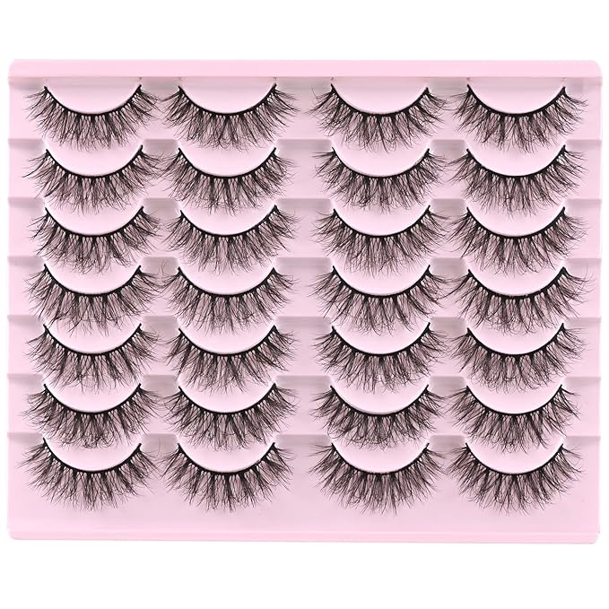 FARRED Natural Lashes Short Eyelashes Wispy False Mink Lash Pack 14 Pair Natural Look Fluffy Doll Eyelash Small Fake Strip Lashes Full Pestañas Sets for MUA and Beginners Daily Makeup (F3 | 8-16mm)