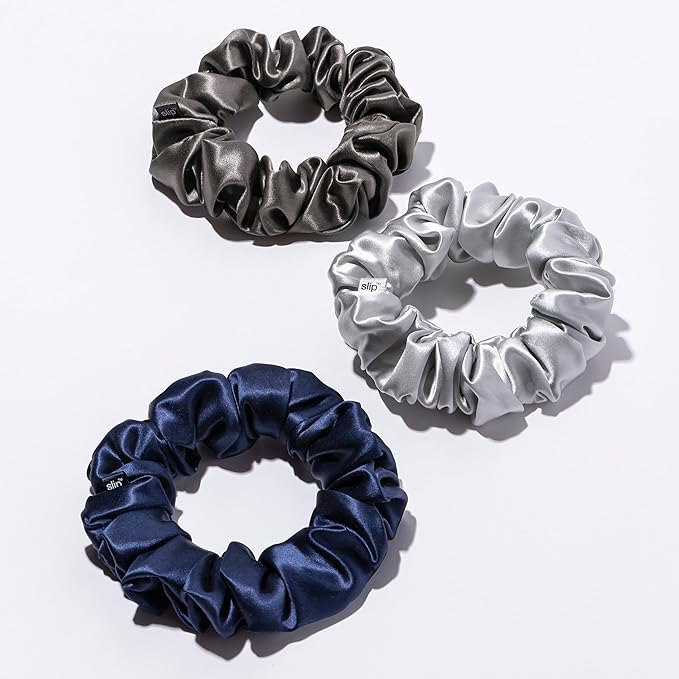 slip Pure Silk Large Scrunchies - The Midnight Collection | Ultra Soft, Anti-Crease, Hair-Friendly | 100% Pure Mulberry Silk | Set of 3, Durable, Gentle on Hair | Ideal for All Hair Types