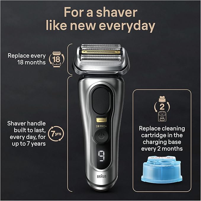 Braun Series 9 PRO+ Electric Razor for Men, 5 Pro Shaving Elements and Shave-Preparing ProComfort Head for Closeness & Skin Comfort, 6in1 SmartCare Center, Wet or Dry Use, Charging Stand, 9597cc