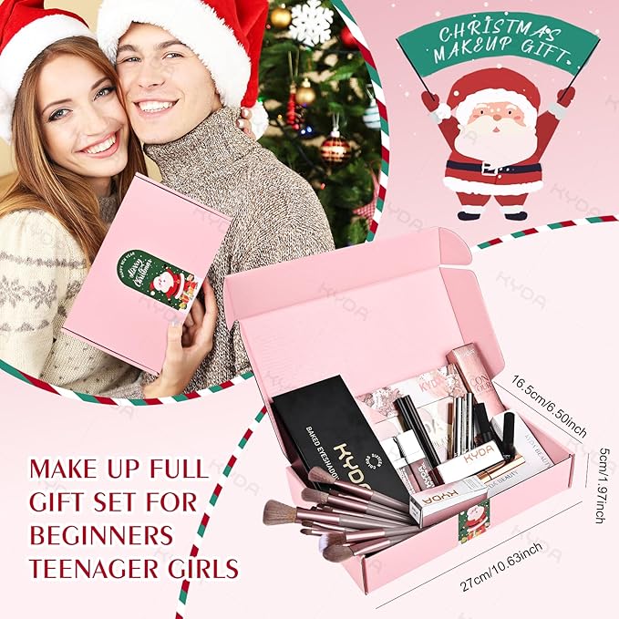 KYDA 24Pcs All In One Makeup Kit, Christmas Makeup Gift Full Kit Includ Eyeshadow,Freckle Pen,Lipstick,Lip Oil,Eyeliner,Contour, 13 Brushes, Professional Makeup Set for Women Beginners Teenager Girls