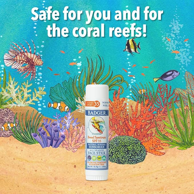 Badger Mineral Sunscreen Combo, SPF 30 Cream & SPF 35 Face Stick, Organic Ingredient with Mineral Zinc Oxide, Unscented Reef Safe Sunscreen Set, Broad Spectrum, Water Resistant, 2-Pack