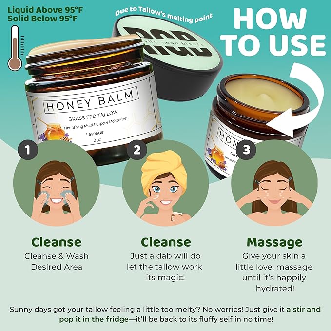 Tallow and Honey Balm, Organic Body Butter, Grass-Fed Beef Tallow for Skin, Soothing All-Natural Moisturizer for Body and Face | Made in USA - 2 oz (Vanilla Orange)