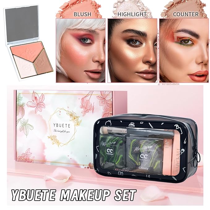 Makeup Set Kit for Women Full Kit, Makeup Present for Women Teen Girl, Eyeshadow CC Cream Face Primer Brush 3 in 1 Palette Lip Gloss, Eyebrow Soap Mascara Eyeliner Makeup bag