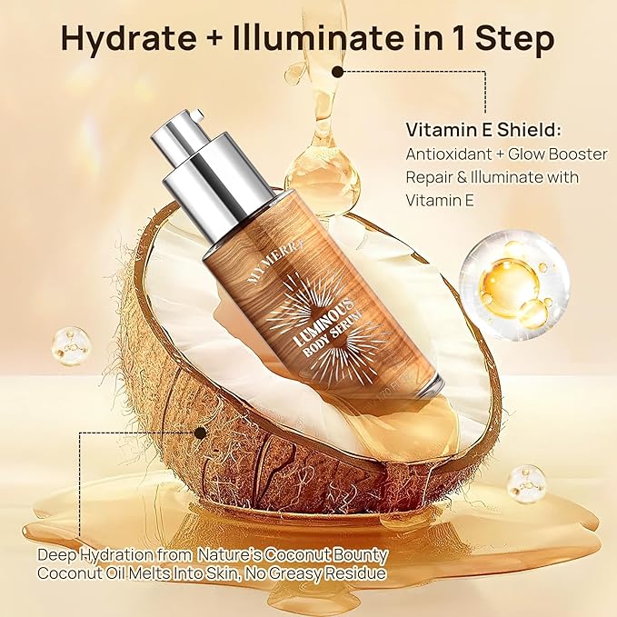 Body Shimmer Oil, 50ml Suncreen Liquid Highlighter Bronzer Body Glitter Oil Long Lasting Moisturizing Makeup Lotion Illuminate Serum Glow Shimmer Skin 1.7 Fl Oz(Bronze Brown #01)