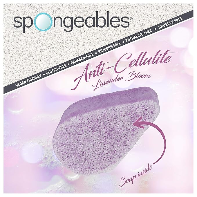 Spongeables Anti Cellulite Body Wash in a 20+ Wash Sponge, Lavender, 3 Count