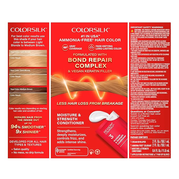 Revlon ColorSilk with Bond Repair Complex, Blonde Permanent Hair Color, 100% Gray Coverage, Ammonia Free Hair Dye, Vegan Keratin, 71 Golden Blonde (Pack of 3)