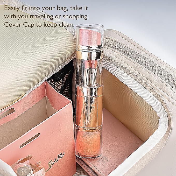 kullder 5-in-1 Makeup Brush Travel Makeup Brush set Dual Ended Mini Makeup Brush Pen Foundation Powder Concealer Shadow Blush Makeup Brushes with 2 Sponge Puff Womens Gift Idea for Beauty Lover