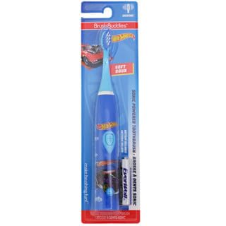 Brush Buddies Hot Wheels Battery Powered Sonic Electric Kids Toothbrush, Soft Bristles, Rounded Head, Children, Boys, Girls. Blue