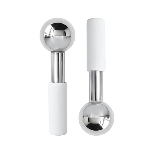 Betyura Ice Globes for Face & Eyes – Unbreakable Stainless Steel Cooling Cryo Sticks, Hot & Cold Facial Roller for Puffiness, Dark Circles & Daily Skincare（White）