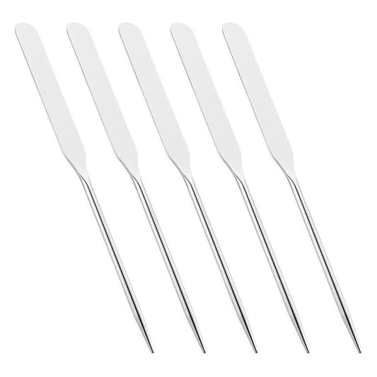 5 Pieces Stainless Steel Makeup Spatula Foundation Mixing Tool Eye Cream Spoon Foundation Spatula Cosmetic Skincare Spatula Nail Art Makeup Stirring Rod for Home Beauty Salon, Silver