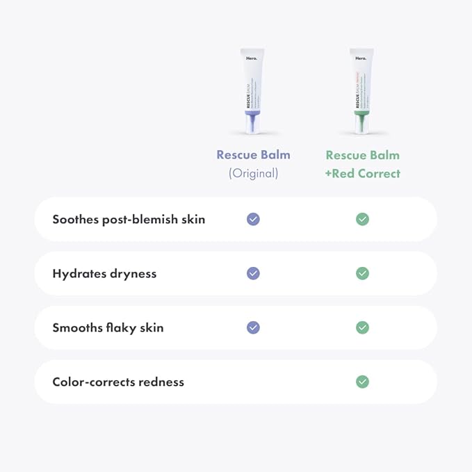 Hero Cosmetics Rescue Balm + Red Correct: Post-Blemish Recovery Cream, Nourishing & Calming, Dermatologist Tested, Vegan (1.69 fl oz)