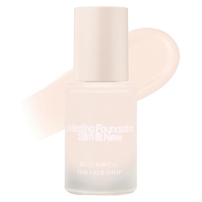 THE FACE SHOP Ink Lasting Liquid Foundation, Full Coverage, 72‑Hour Wear Semi‑Matte Finish, Makeup with Bakuchiol, C010 Fair Cool, 0.84 Fl. Oz.