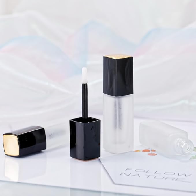 3 Pcs 5ml Frosted Glass Lip Gloss Tubes Refillable Square Lip Glaze Containers with Wands and Stoppers Mini Lip Balm Bottles Vials for DIY Makeup Travel