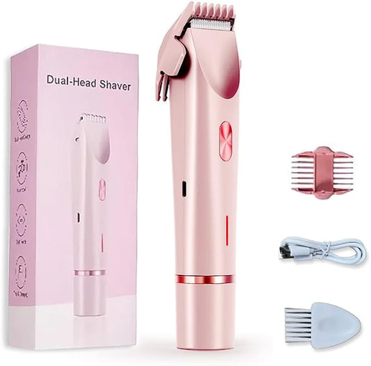 2-in-1 Women's Electric Shaver, Waterproof Cordless Bikini Trimmer & Body Razor, Dual Head Pain-Free Design, Pink Galaxy (2025)