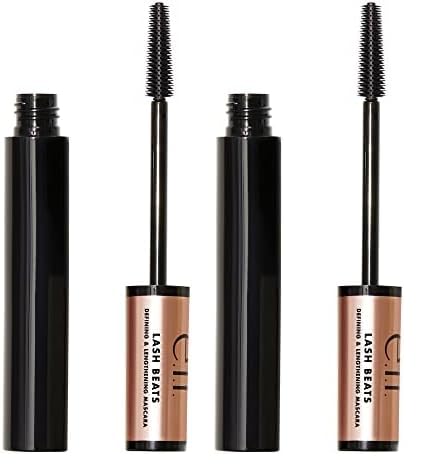 e.l.f. Lash Beats Mascara, Defining & Lengthening Formula for Mega Long Lashes, Creates Natural-Looking Long & Defined Lashes, Pitch Black (Pack of 2)
