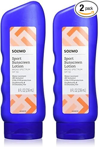 Amazon Brand - Solimo Sport Sunscreen Lotion, SPF 30, Reef Friendly (Octinoxate & Oxybenzone Free), Broad Spectrum UVA/UVB Protection, 8 fl oz (Pack of 2)