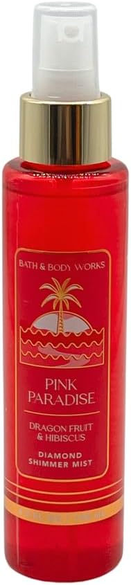 Bath & Body Works VACATION VIBE, PINK PARADISE, SOLAR SHINE Diamond Shimmer Mist - Gift Set with a Blue Bow for Holiday - 4.9 fl oz each - Summer Scents